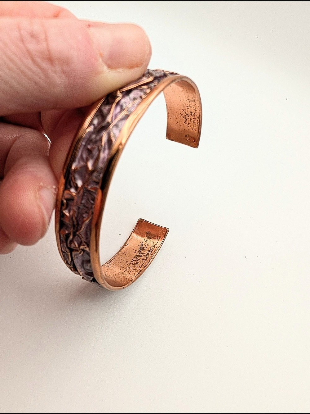 Artisan Textured Copper Cuff Bracelet in Copper and Pink - Picture 5 of 6